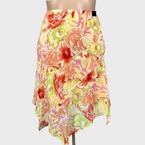 Lane Bryant Womens Orange Floral Skirt Asymmetrical Hanky Hem size 14 16